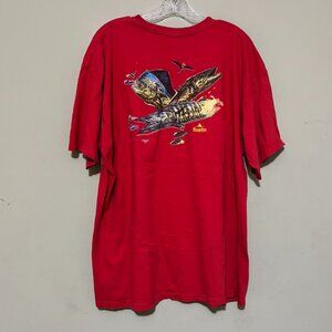 5 Fin FiveFin Mens Red Fish Short Sleeve Cotton Tee Shirt Siez 2XL
